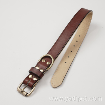 adjustable leather pet dog collar with metal buckle